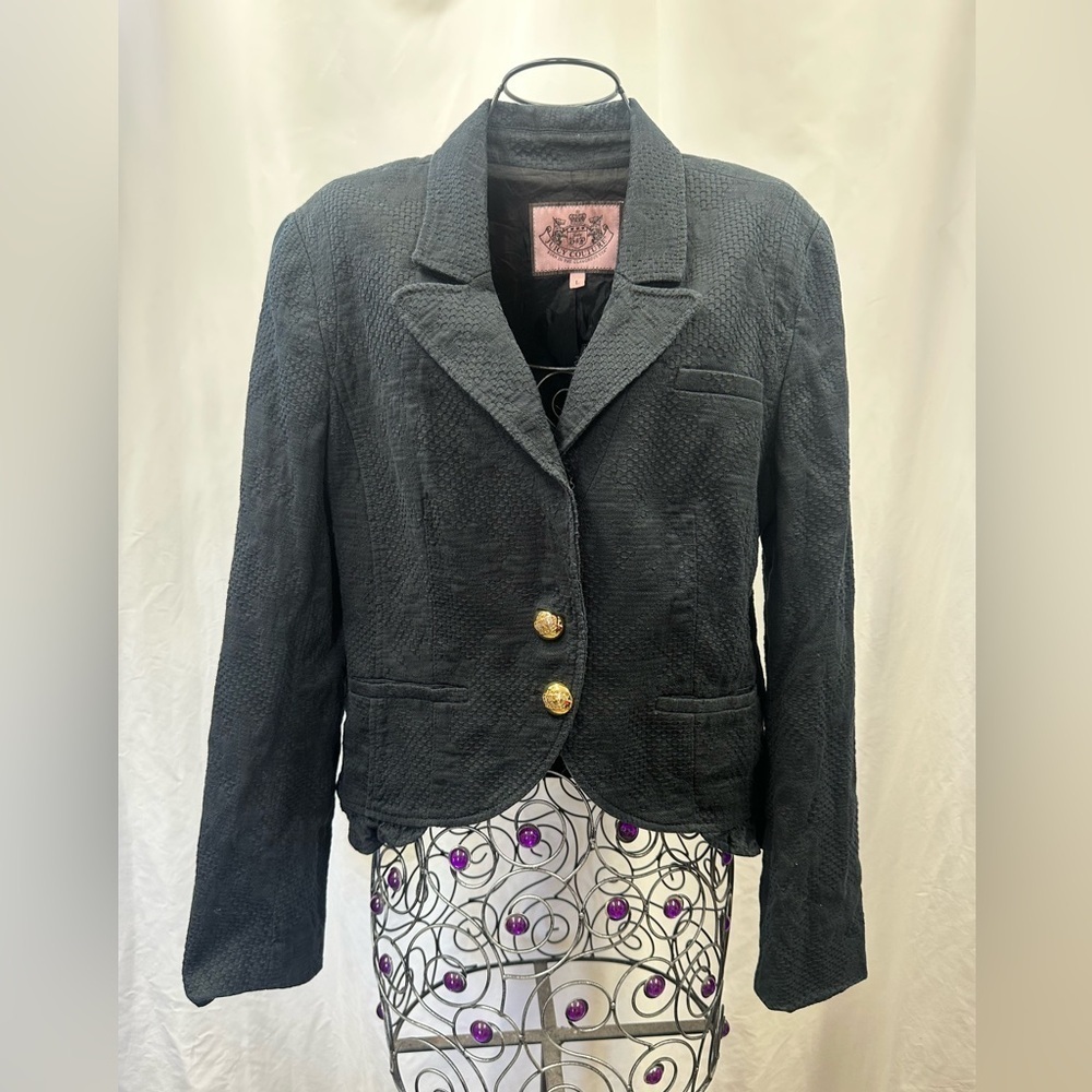 Y2K Juicy Couture black textured blazer with ruffles size L